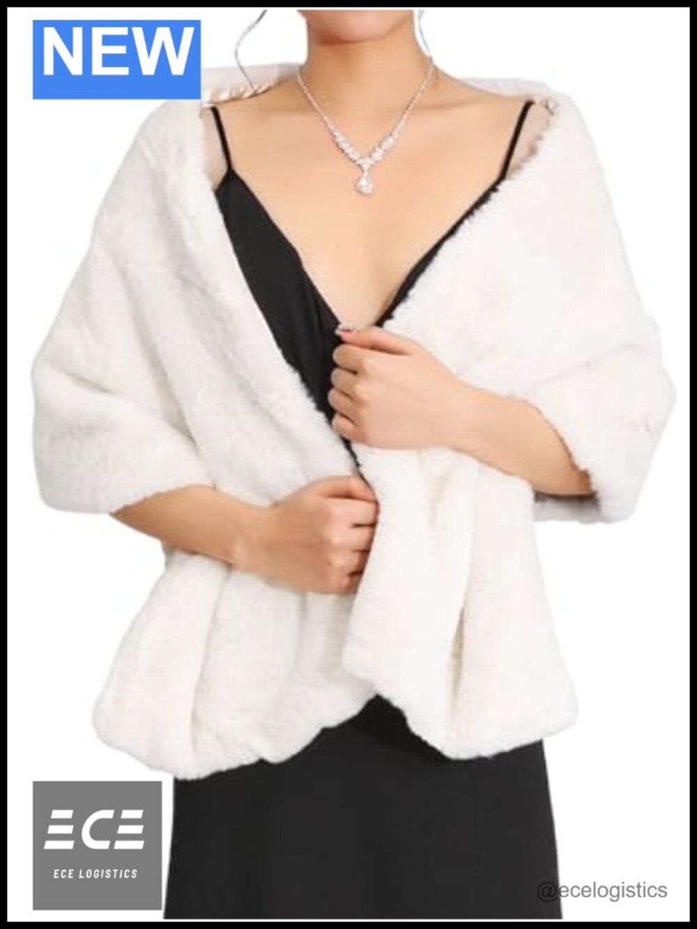 Unicra Faux Fur Shawl Wrap Bridal Scarf Stole with Rhinestones Brooch Women